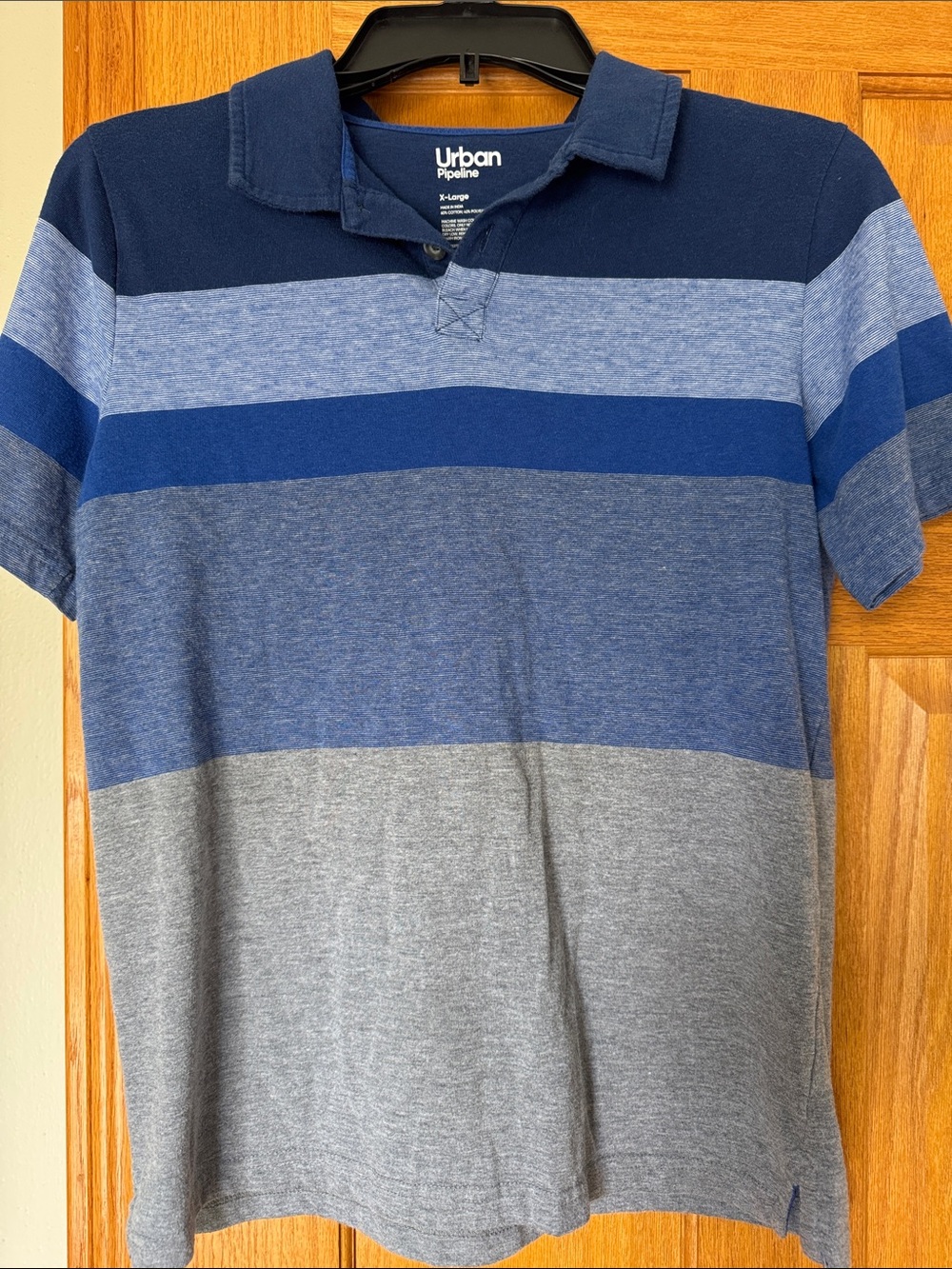 urban pipeline Boys Navy and Gray Striped Polo Shirt, Sz XL